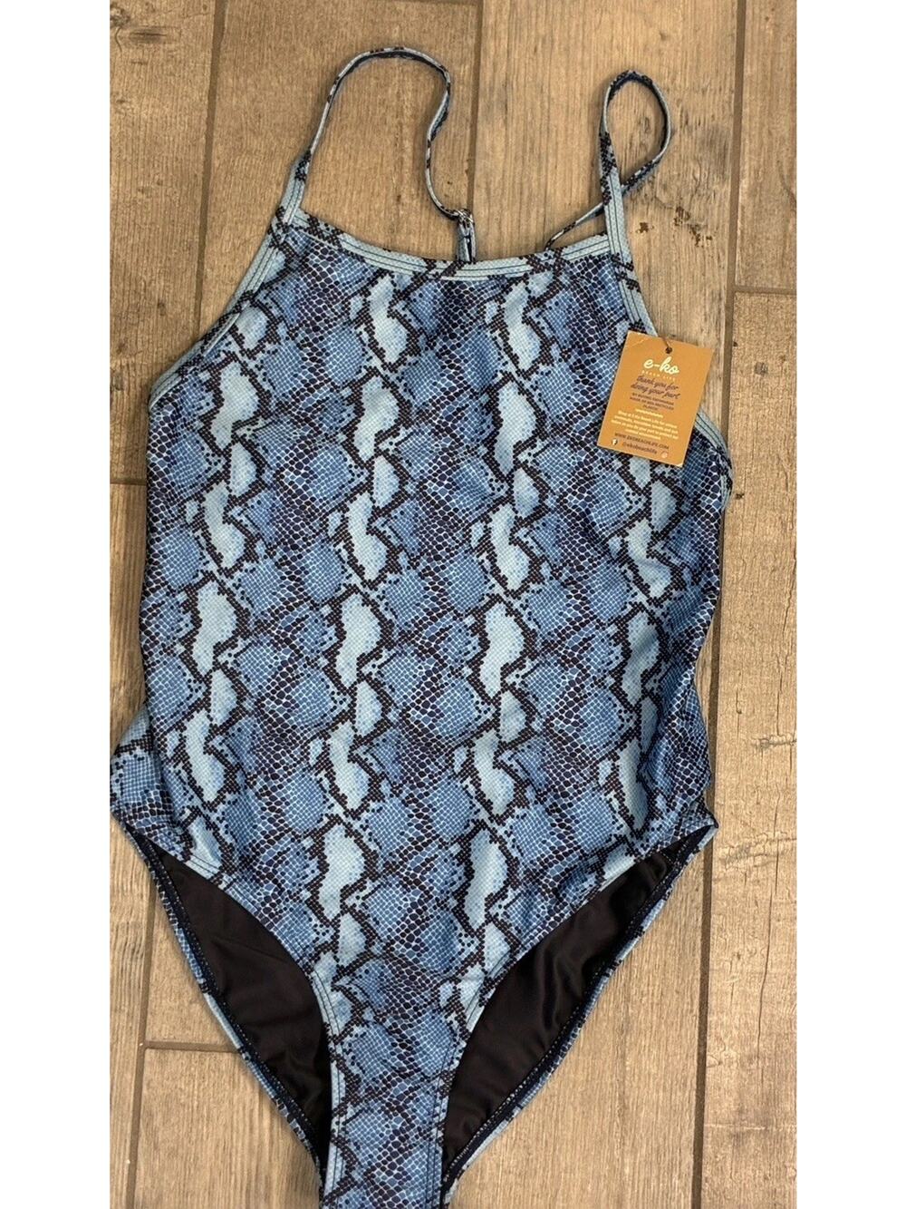 NWT E-Ko Beach Life Blue Snakeskin One-Piece Swimsuit Size 34 (Medium 8/10)